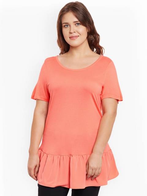 

JUNAROSE Plus Size Women Peach-Coloured Solid Styled Back Top