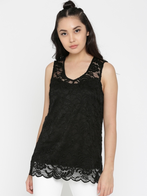 

JUNAROSE Plus Size Women Black Self-Design Top