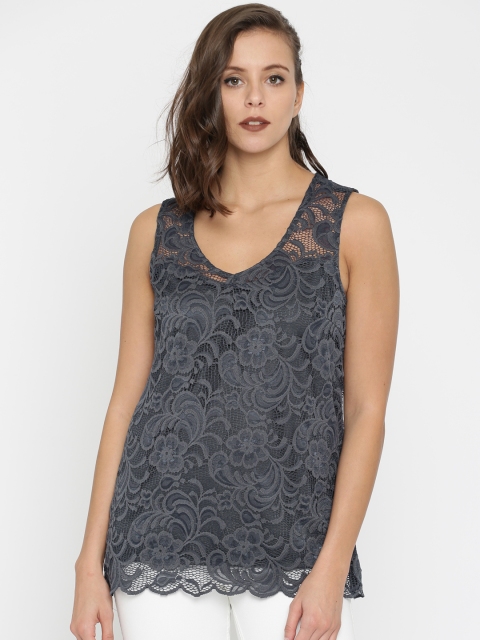 

JUNAROSE Plus Size Women Blue Self-Design Top