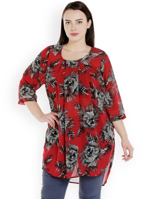 

JUNAROSE Plus Size Women Red Printed Regular Top