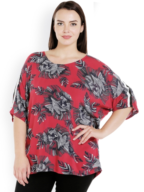 

JUNAROSE Plus Size Women Maroon Floral Print Top