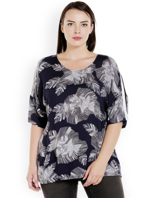 

JUNAROSE Plus Size Women Navy Blue Printed Top