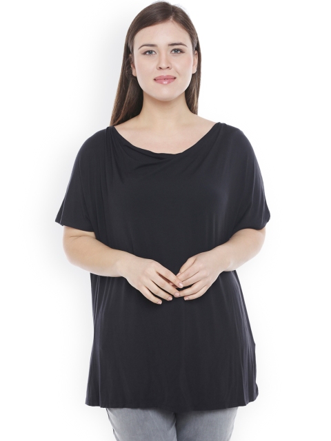 

JUNAROSE Plus Size Women Black Solid Longline Top