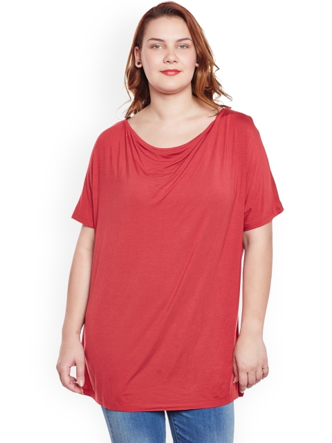 

JUNAROSE Plus Size Women Red Solid Longline Top