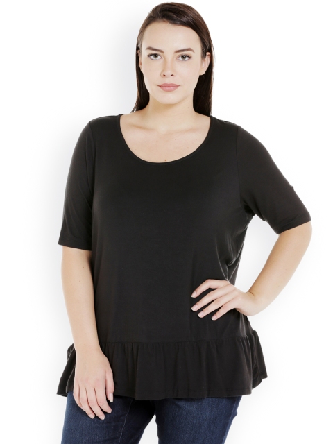 

JUNAROSE Plus Size Women Black Solid Top