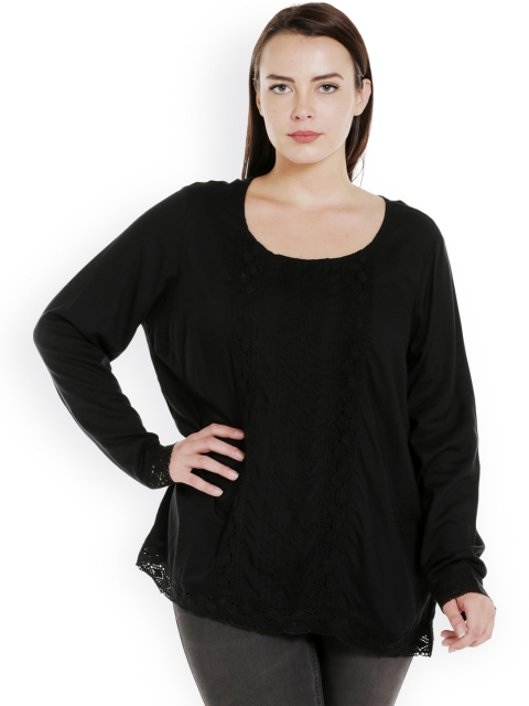

JUNAROSE Plus Size Women Black Solid Blouson Top