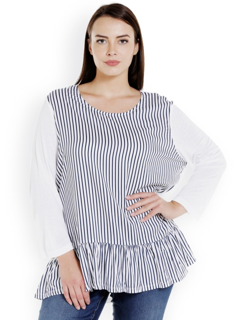 

JUNAROSE Plus Size Women White Blue Striped Top
