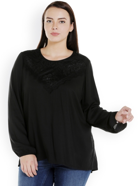 

JUNAROSE Plus Size Women Black Solid Top