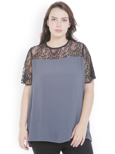 

JUNAROSE Plus Size Women Blue Solid Top