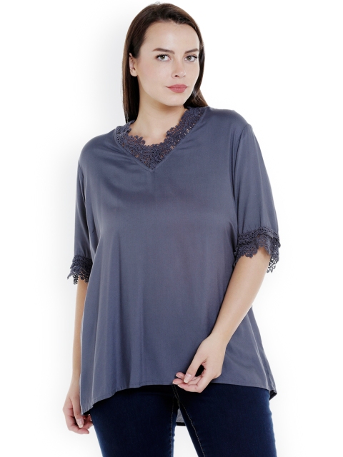 

JUNAROSE Plus Size Women Blue Solid Top