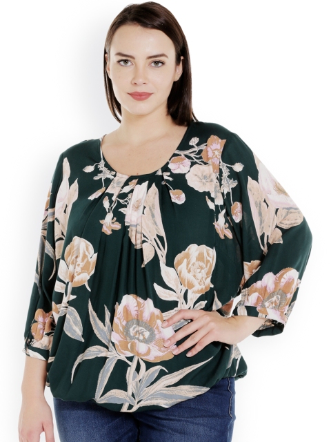 

JUNAROSE Plus Size Women Green Printed Blouson Top