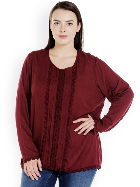 

JUNAROSE Plus Size Women Maroon Solid Top