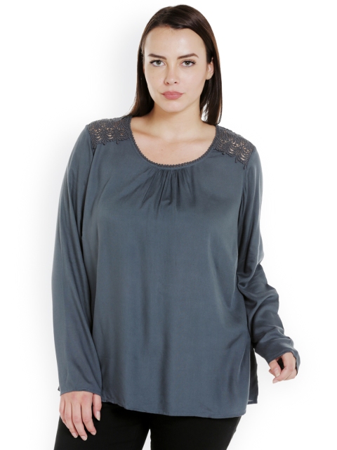 

JUNAROSE Plus Size Women Grey Solid Top