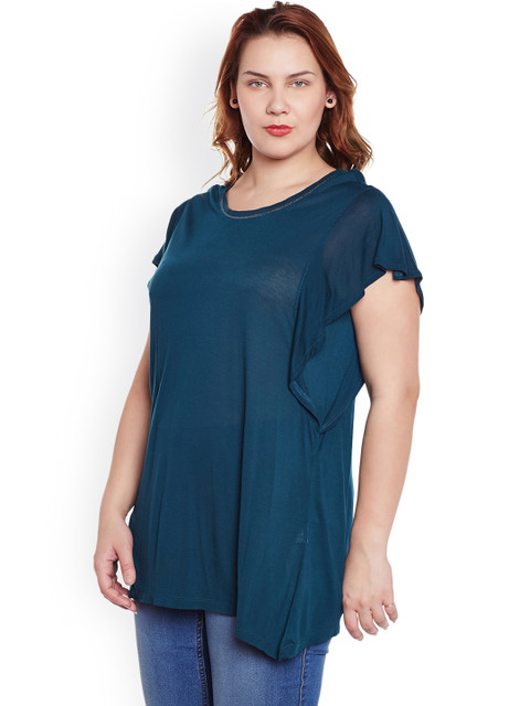 

JUNAROSE Plus Size Women Teal Blue Solid Longline Top
