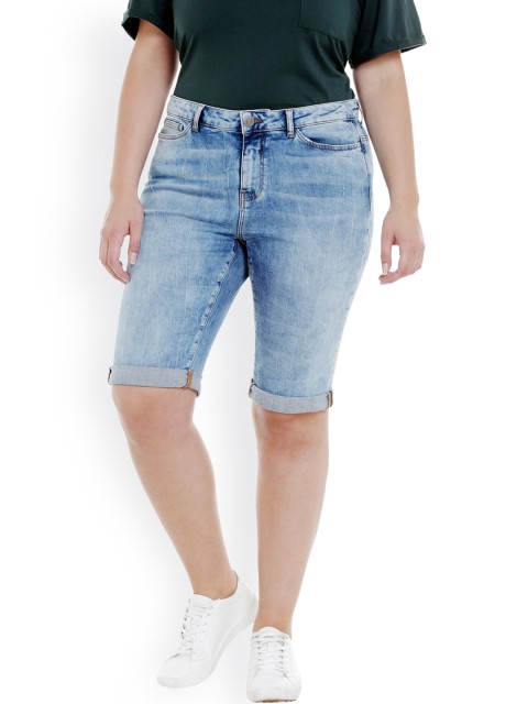 

JUNAROSE Plus Size Women Blue Solid Slim Fit Denim Shorts