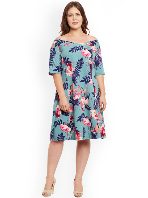 

JUNAROSE Plus Size Women Green Printed A-Line Dress