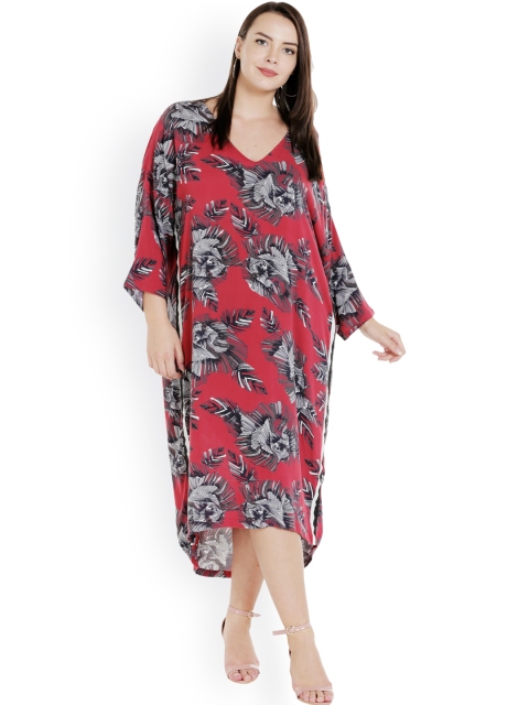 

JUNAROSE Plus Size Women Red Printed A-Line Dress