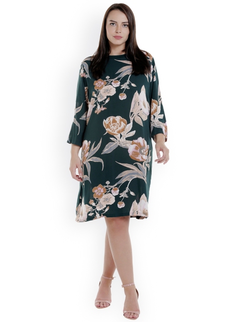 

JUNAROSE Plus Size Women Green Printed A-Line Dress