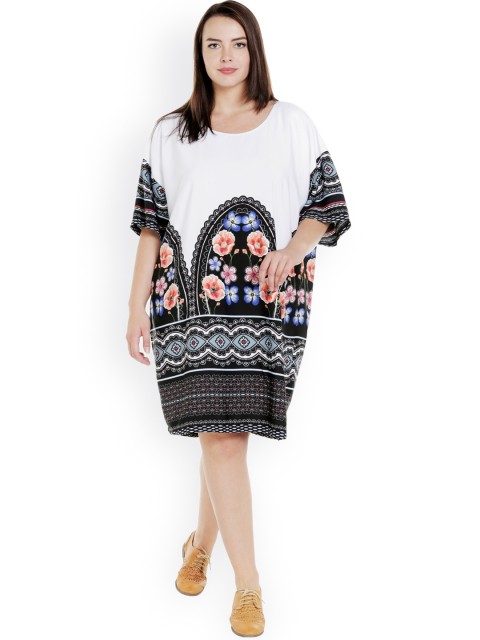

JUNAROSE Plus Size Women White Printed A-Line Dress
