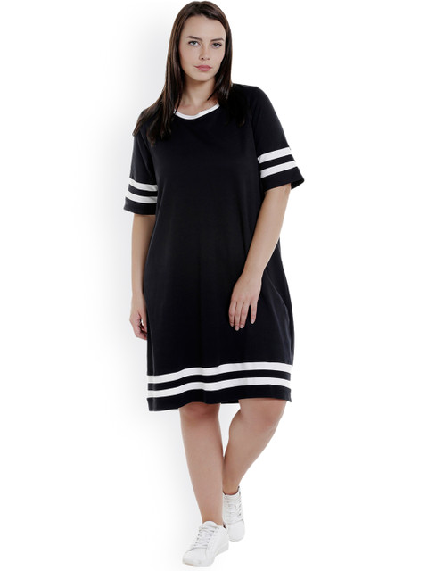 

JUNAROSE Plus Size Women Black Solid T-shirt Dress