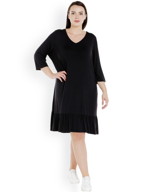 

JUNAROSE Plus Size Women Charcoal Grey Solid Midi A-Line Dress