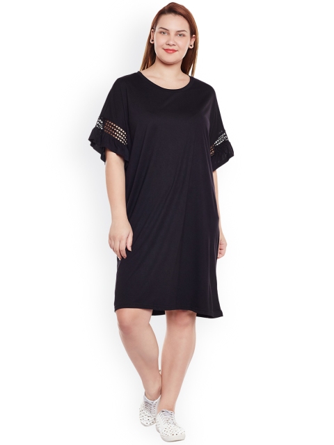 

JUNAROSE Plus Size Women Black Solid Shift Dress with Crochet Inserts