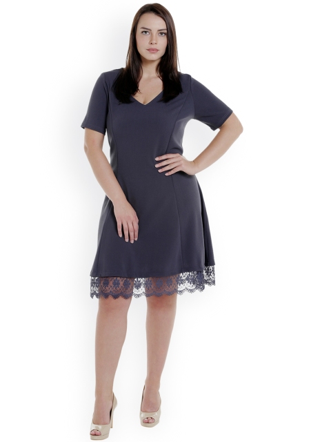 

JUNAROSE Plus Size Women Blue Solid A-Line Dress