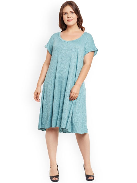 

JUNAROSE Plus Size Women Blue Self Design A-Line Dress