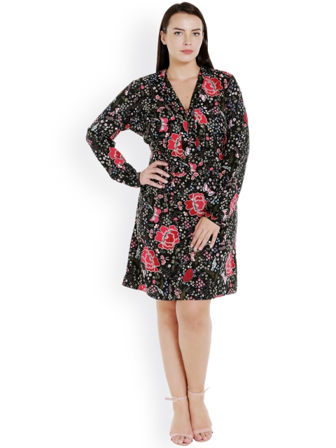 

JUNAROSE Plus Size Women Black Printed A-Line Dress