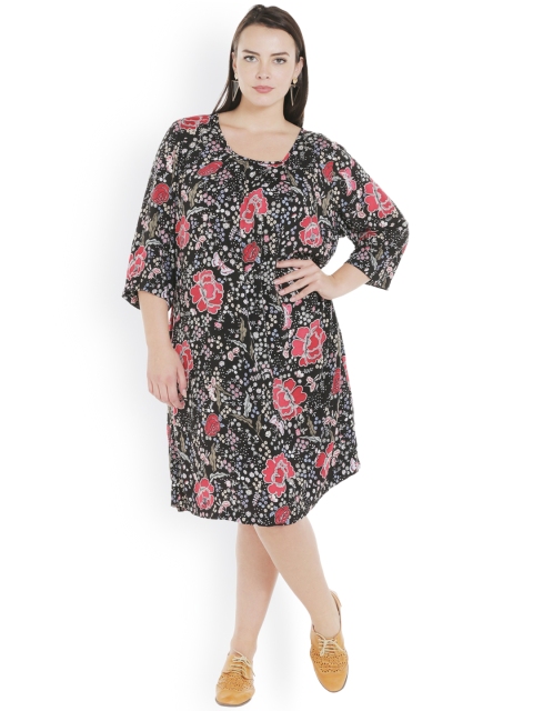 

JUNAROSE Plus Size Women Black Printed A-Line Dress