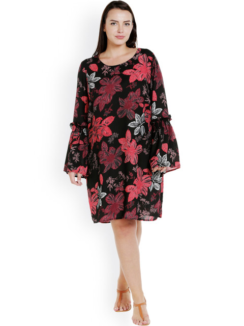 

JUNAROSE Plus Size Women Black Red Printed Sheath Dress