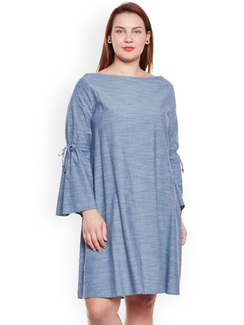 

JUNAROSE Plus Size Women Blue Solid A-Line Dress