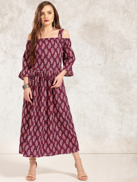 

Anouk Women Navy Blue Printed Fit & Flare Dress