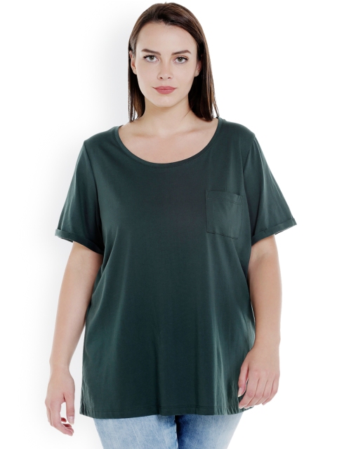 

JUNAROSE Plus Size Women Green Solid Round Neck T-shirt