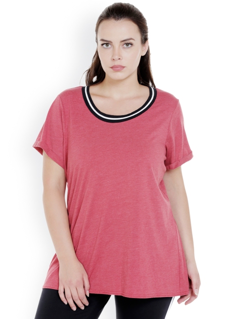 

JUNAROSE Plus Size Women Red Solid Round Neck T-shirt