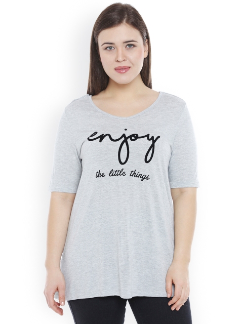 

JUNAROSE Plus Size Women Grey Printed V-Neck T-shirt