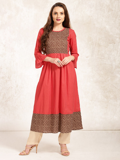 

Anouk Women Red & Brown Printed A-Line Kurta