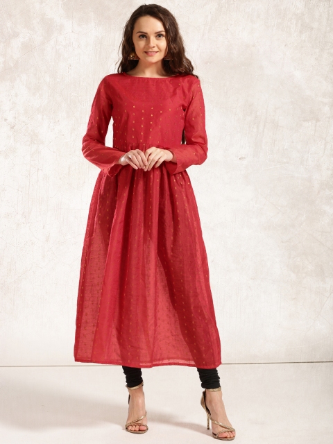 

Anouk Women Red Woven Design A-Line Kurta