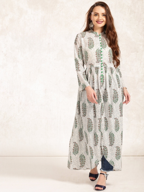 

Anouk Women White & Green Printed A-Line Kurta