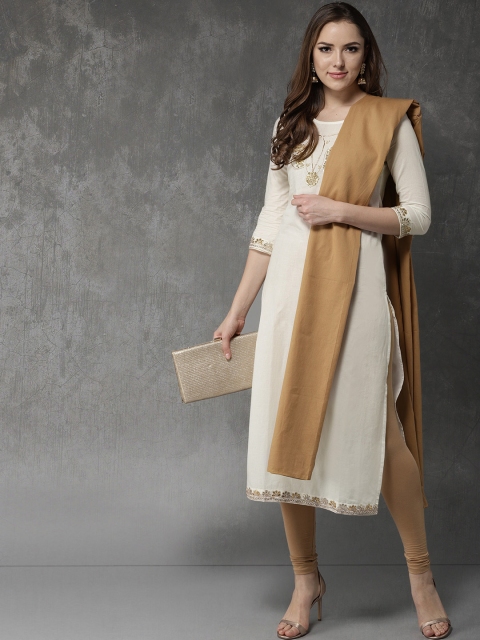 

Anouk Women Off-White & Beige Yoke Design Kurta with Churidar & Dupatta