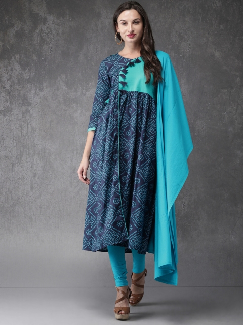 

Anouk Women Blue & Printed Kurta with Churidar & Dupatta
