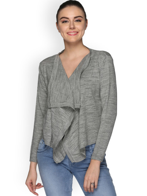 

Club York Women Grey Self-Design Front-Open Sweater