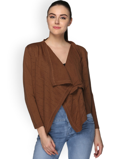 

Club York Women Brown Self-Design Front-Open Sweater