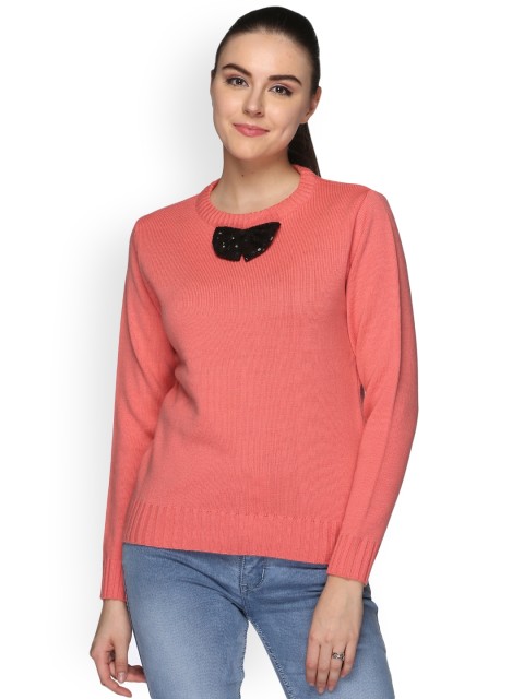 

Club York Women Coral Pink Solid Pullover