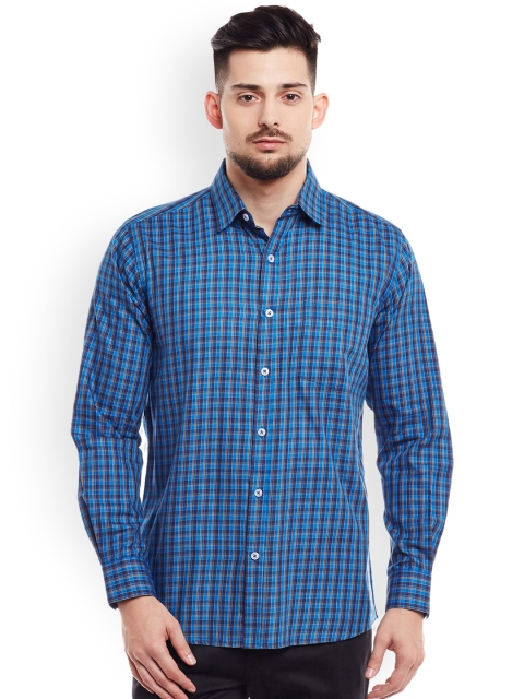 

DENNISON Men Navy Comfort Regular Fit Checked Formal Shirt, Navy blue