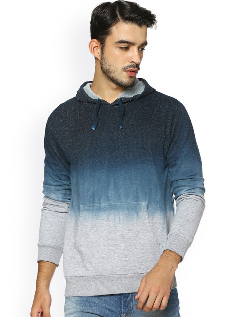 

Campus Sutra Men Blue Dyed Hooded Sweatshirt