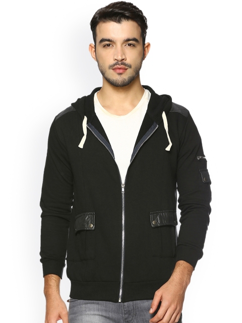 

Campus Sutra Men Black Solid Hooded Jacket
