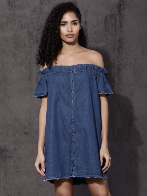 Roadster Women Blue Solid A-Line Dress