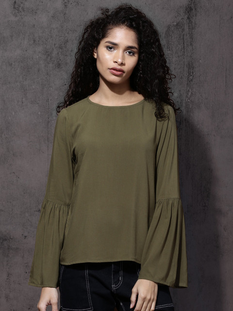 

Roadster Women Olive Green Lightweight Solid Top
