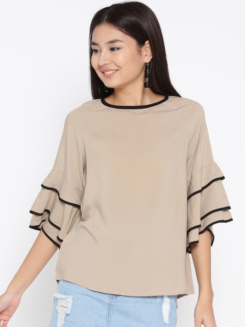 

Roadster Women Beige Solid Top with Bell Sleeves